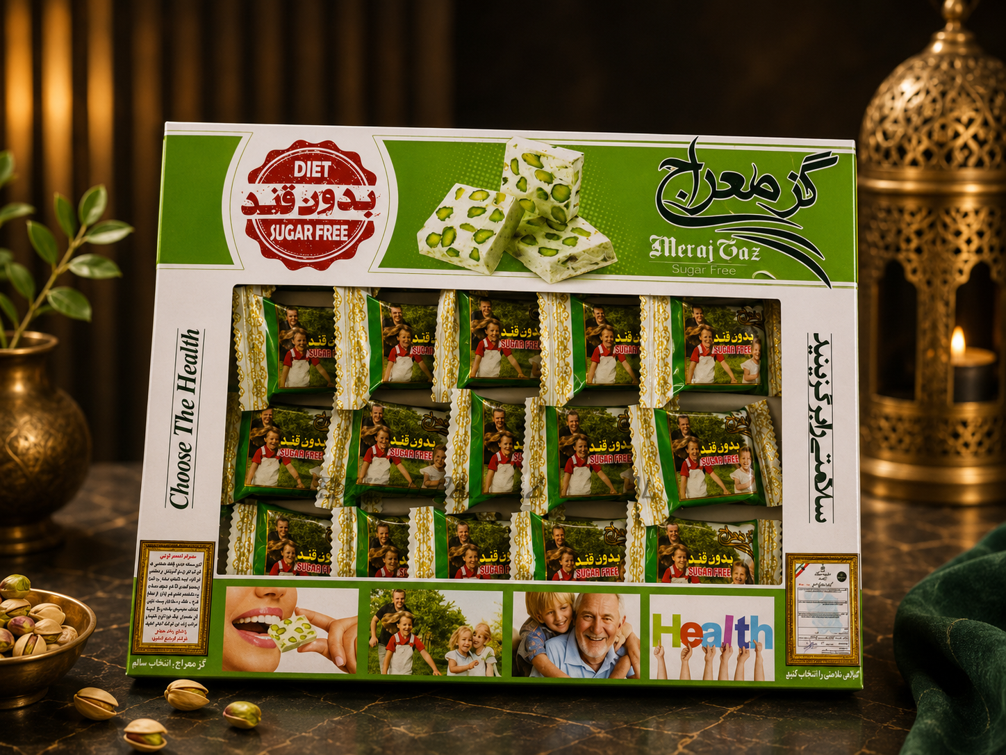 Meraj Gaz Sugar Free Pistachio Gaz – Traditional Persian Nougat Premium Quality